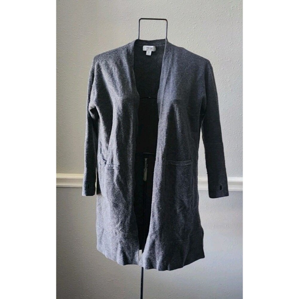 Per Se By Carlisle Merino Wool Alpaca Blend Open Cardigan Gray S
